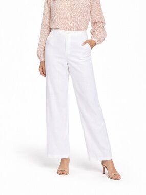 NYDJ Linen Pants  “Marilyn” 18W Plus White Wide Leg Zip Front Summer Career
